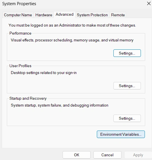click on environment variables