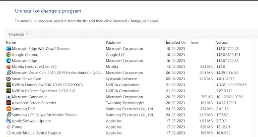 list of all installed programs