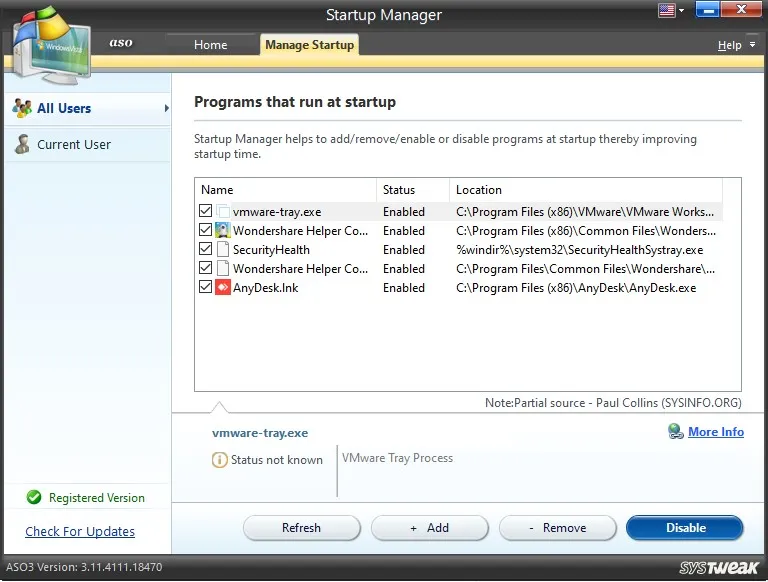 startup manager run