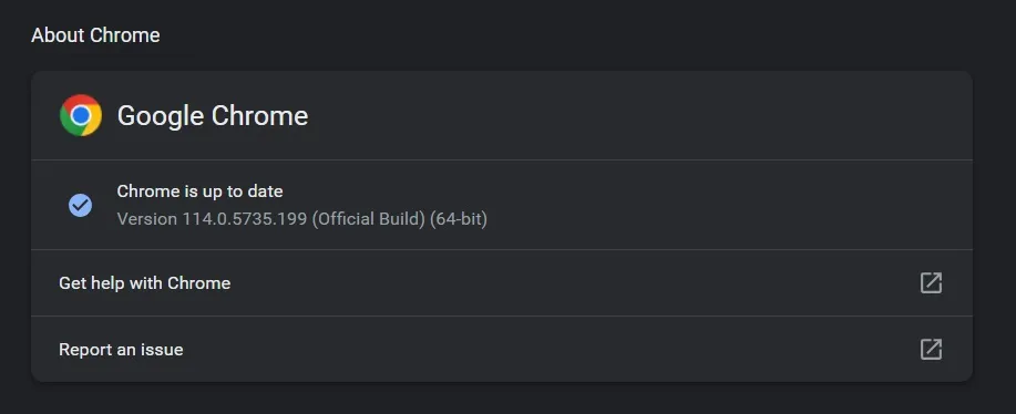 status of update in about chrome section