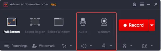 webcam and system sound option