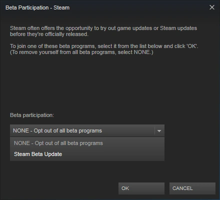 Beta Participation field in steam