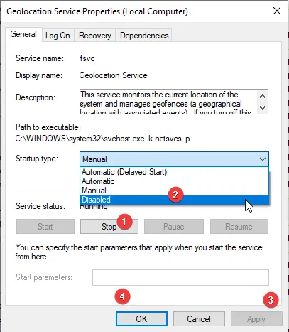 Geolocation service properties