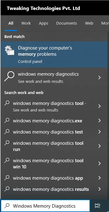 Search for Windows Memory Diagnostic