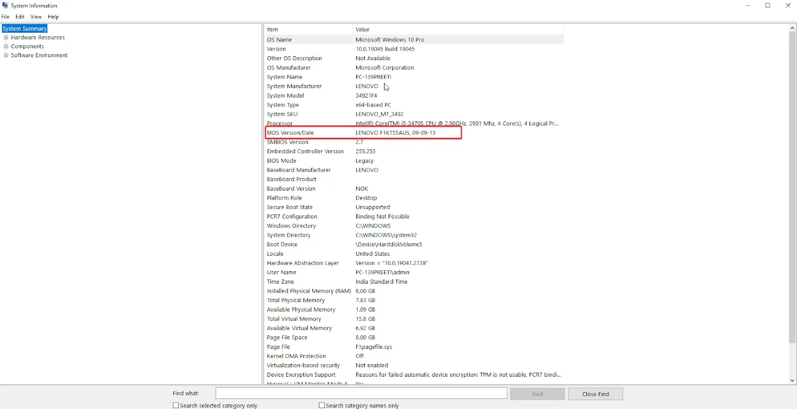 System Information window