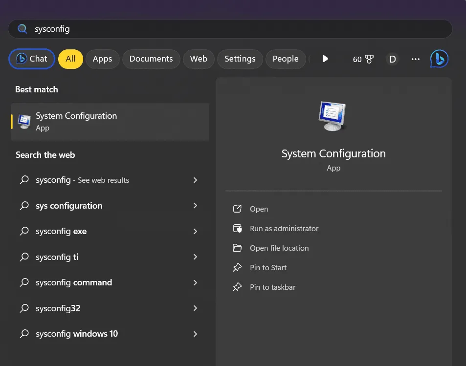 Type Sysconfig in start menu