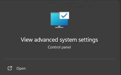 View Advanced System Settings prompt