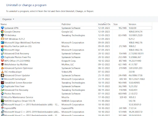 choose program to uninstall