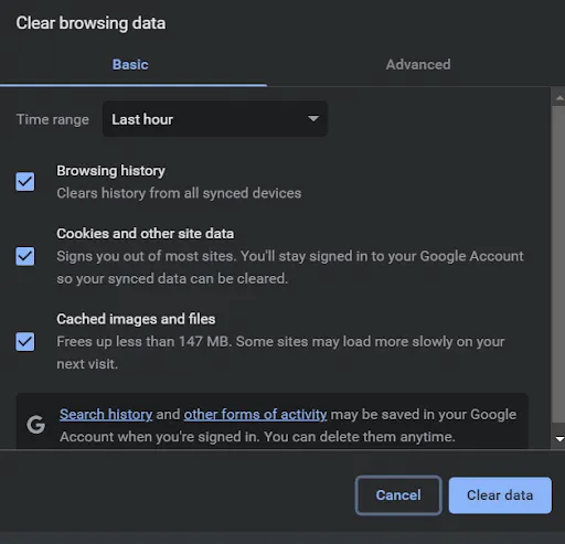 clear browsing data