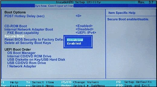 enable Secure Boot option