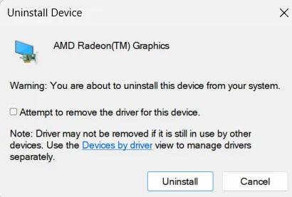 instructions on screen to uninstall device