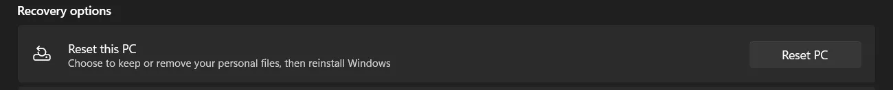 reset pc option