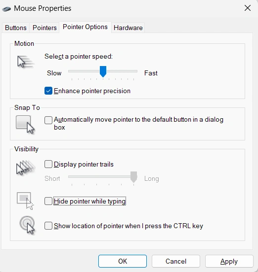 uncheck hide cursor while typing option