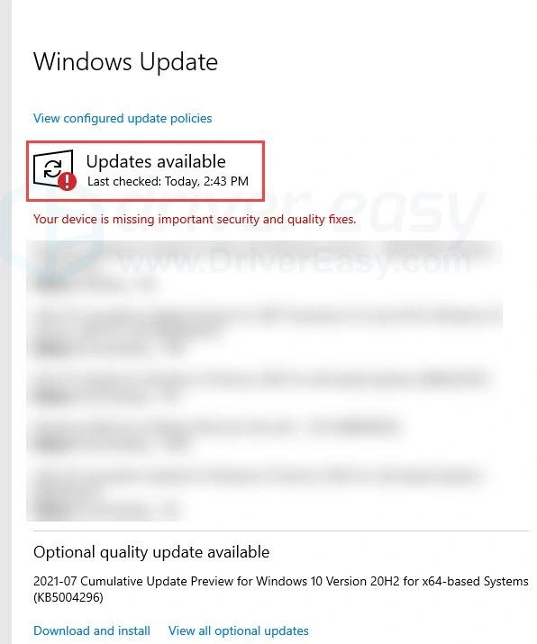 windows update result