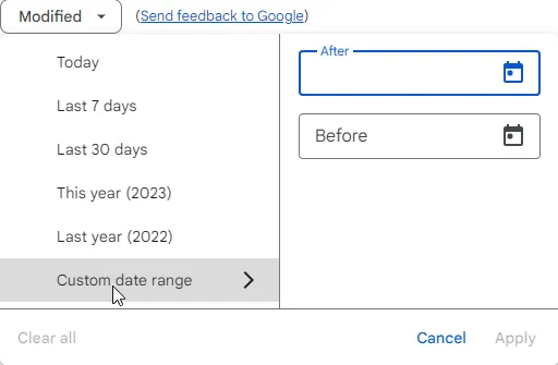 Custom date range