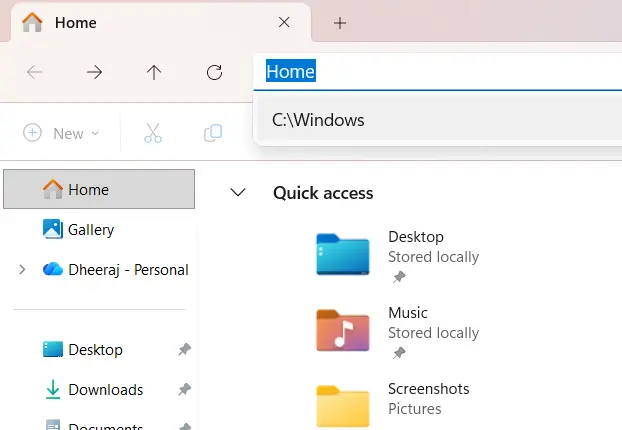 File Explorer Home