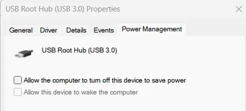 Power Management tab