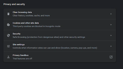clear browsing data in security and privacy