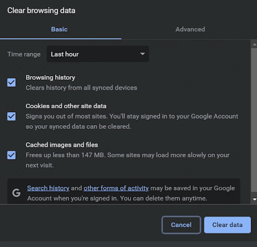 clear browsing data