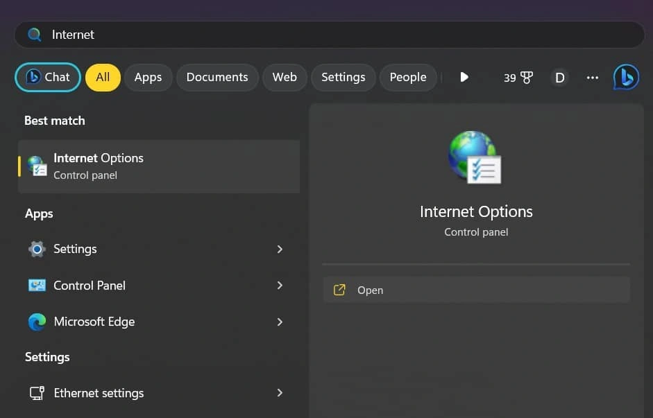 select Internet Options