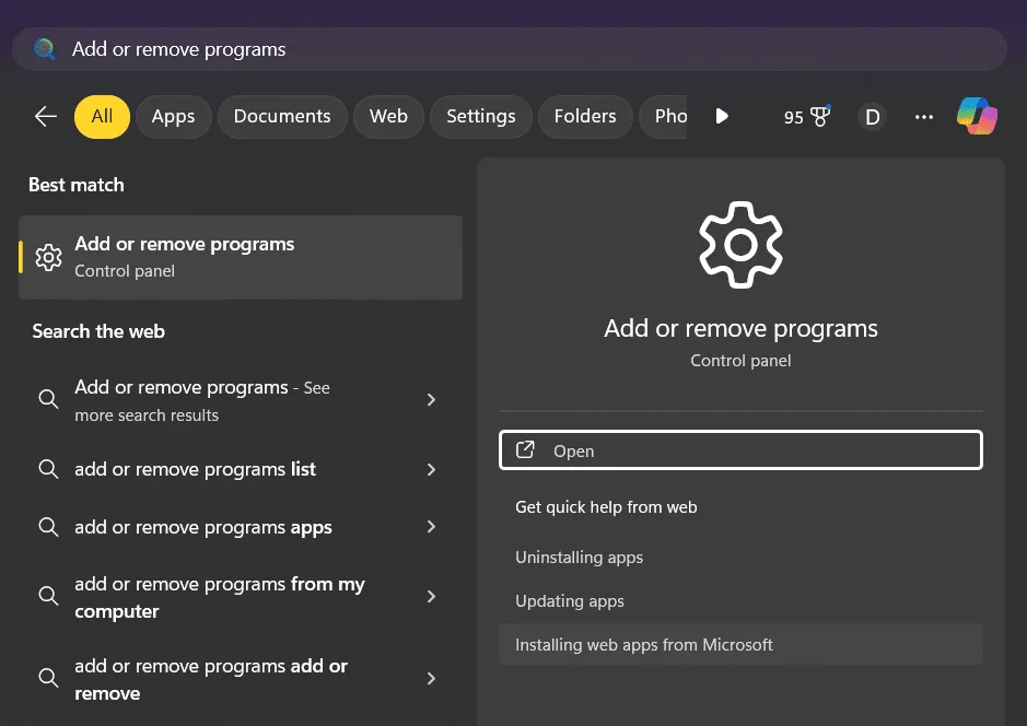 Add or Remove Programs