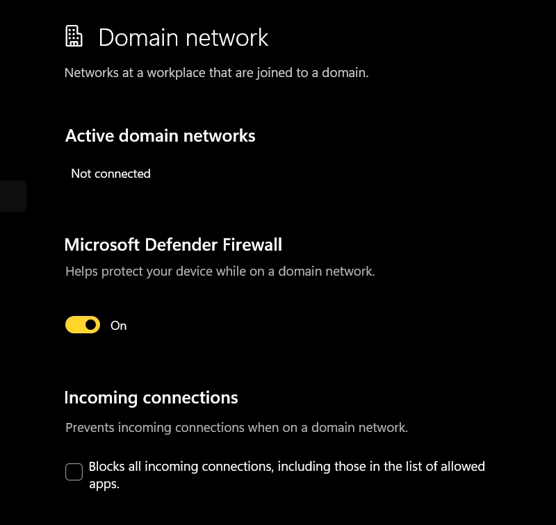 Network Domain - Microsoft Defender Firewall