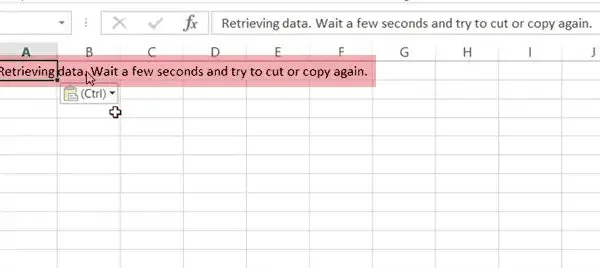 Retrieving Data Wait a Few Seconds error screenshot