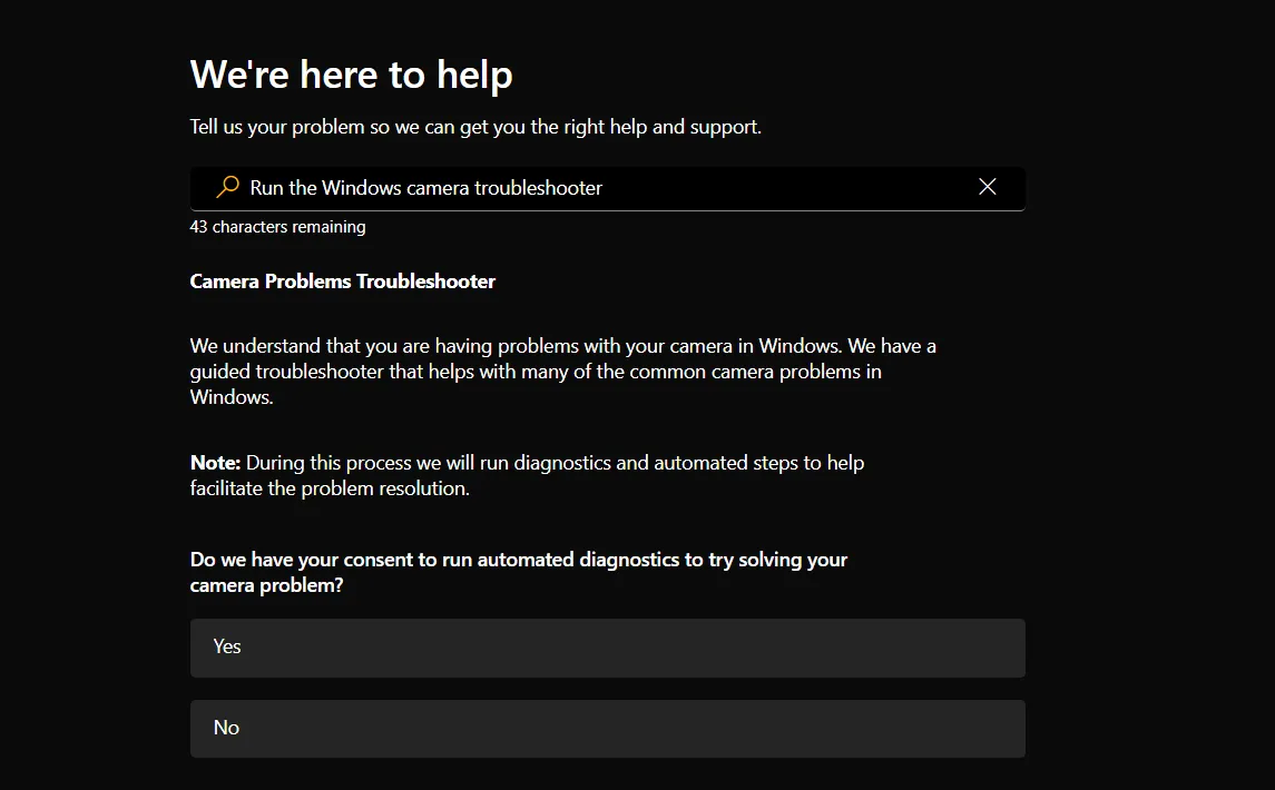 Camera troubleshooter