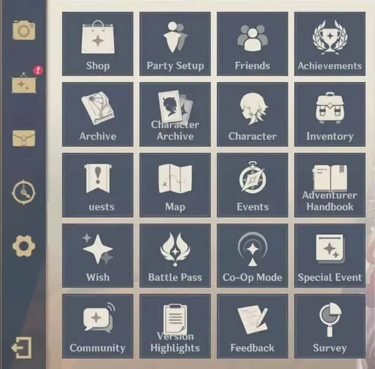 settings menu in Genshin Impact