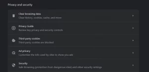 third party cookies option in privacy and security