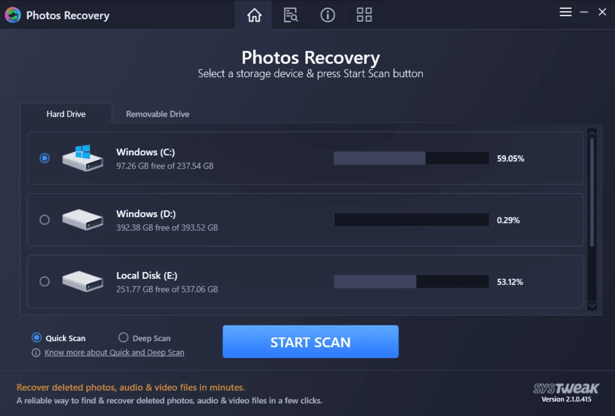 Choose-Drive-to-scan-Photos-Recovery