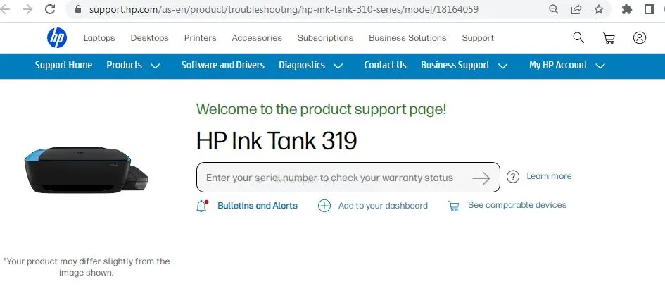 HP Ink Tank 319 Page