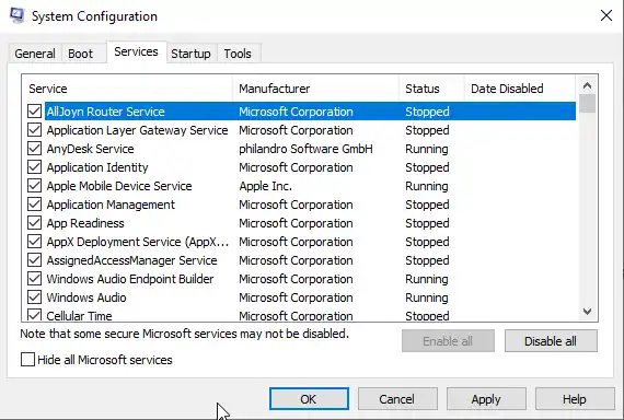 Hide Microsoft Services