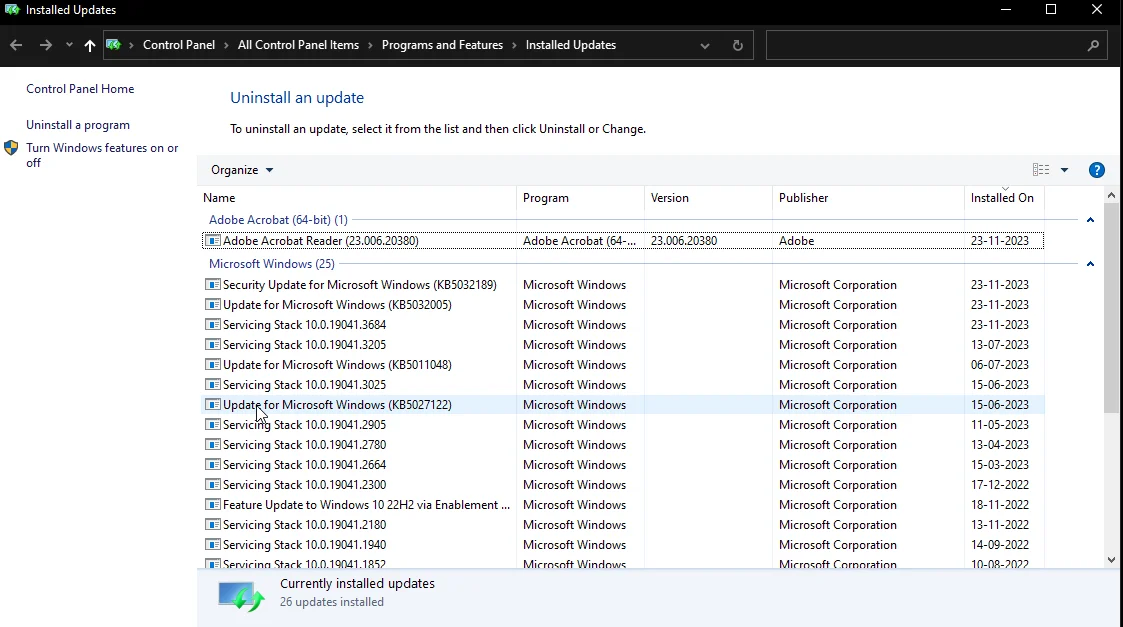 latest-installed-update