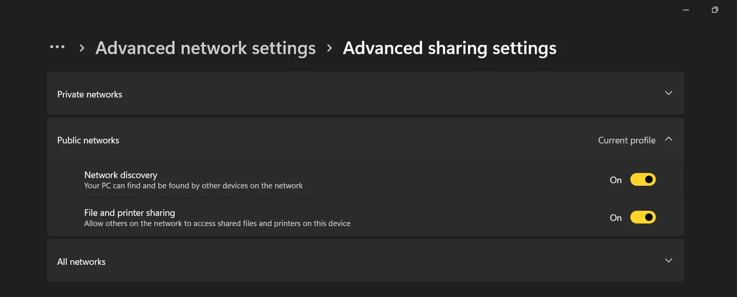 Advanced sharing settings