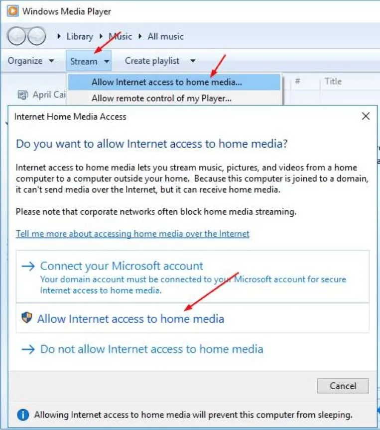 Allow Internet access to home media