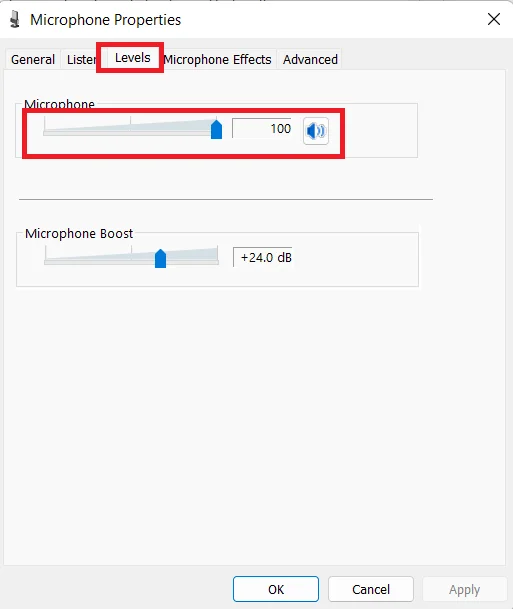 Microphone-properties-levels-tab