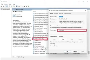 WLAN AutoConfig Properties Window