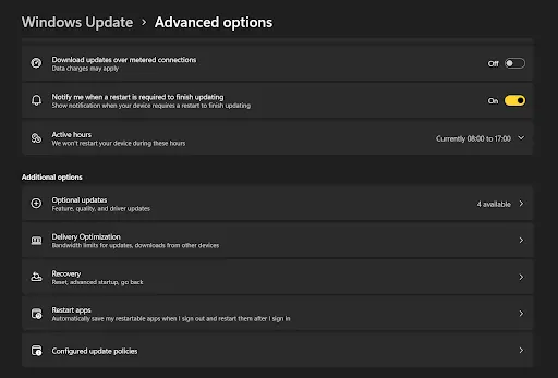 open Advanced Options