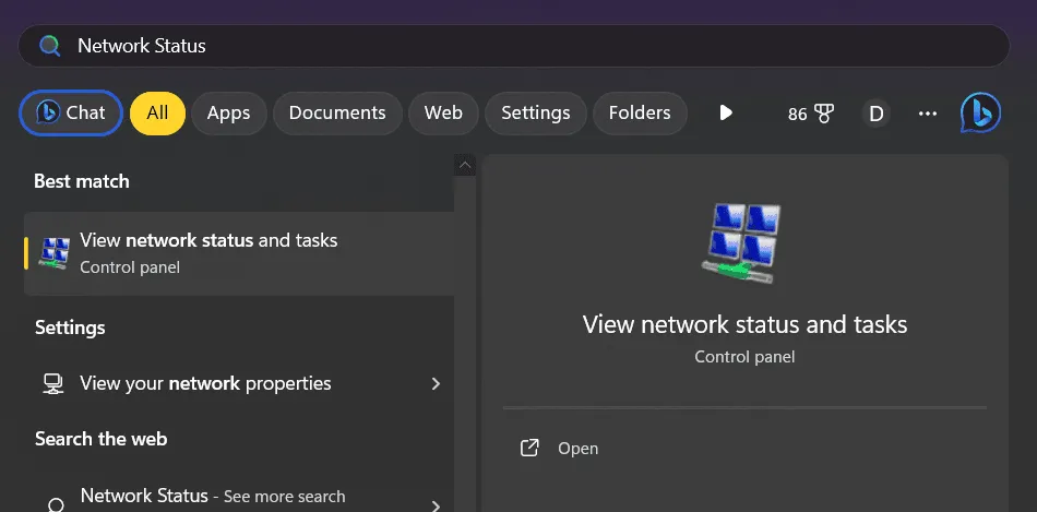 search for Network Status
