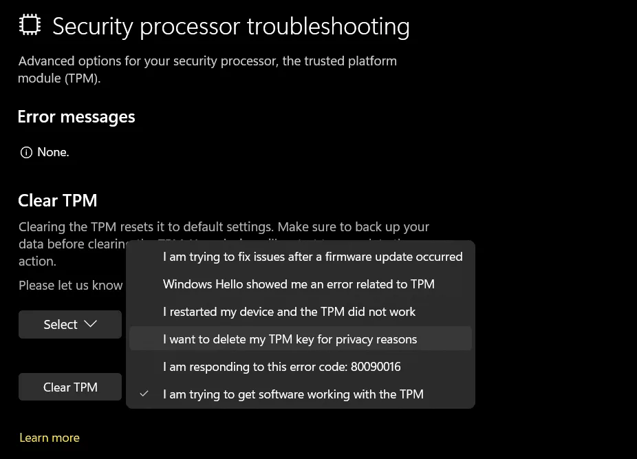 dropdown-menu-to-select-error-in-Security-Processor-Troubleshooting