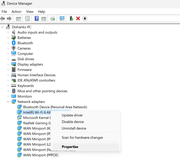 Intel-WiFi-6-AX201-Adapter-driver-Device-Manager