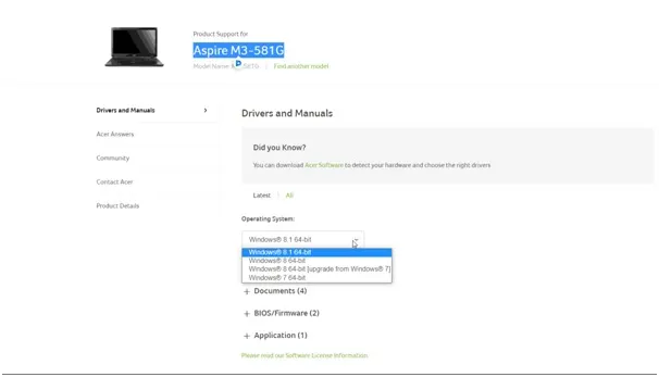 select-operating-system-at-acer-website
