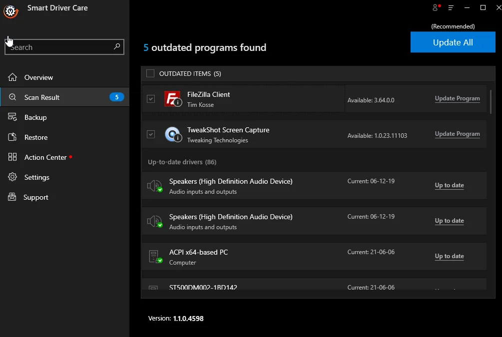smart driver care update all button