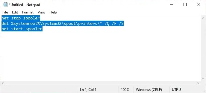 spool printers Q F S command in notepad