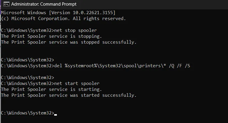 spool printers Q F S command