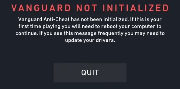 vanguard not initialized complete error message