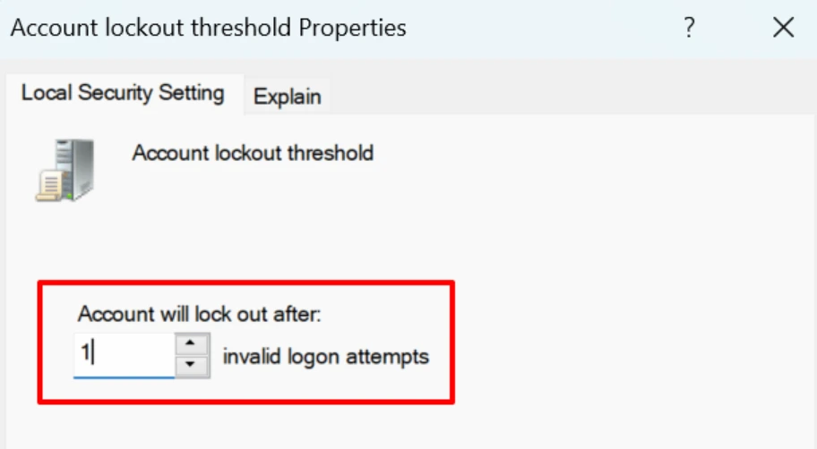 Account will lock out after