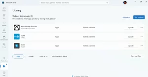 Get Updates button in Microsoft Store