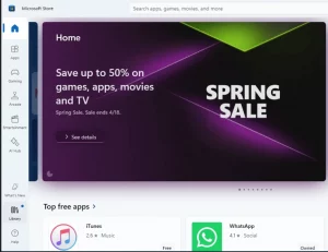 Library icon in Microsoft store app